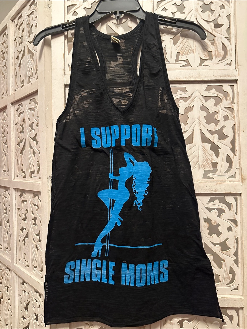 Black Women's Swim Cover-Up Tank with Blue Graphic
